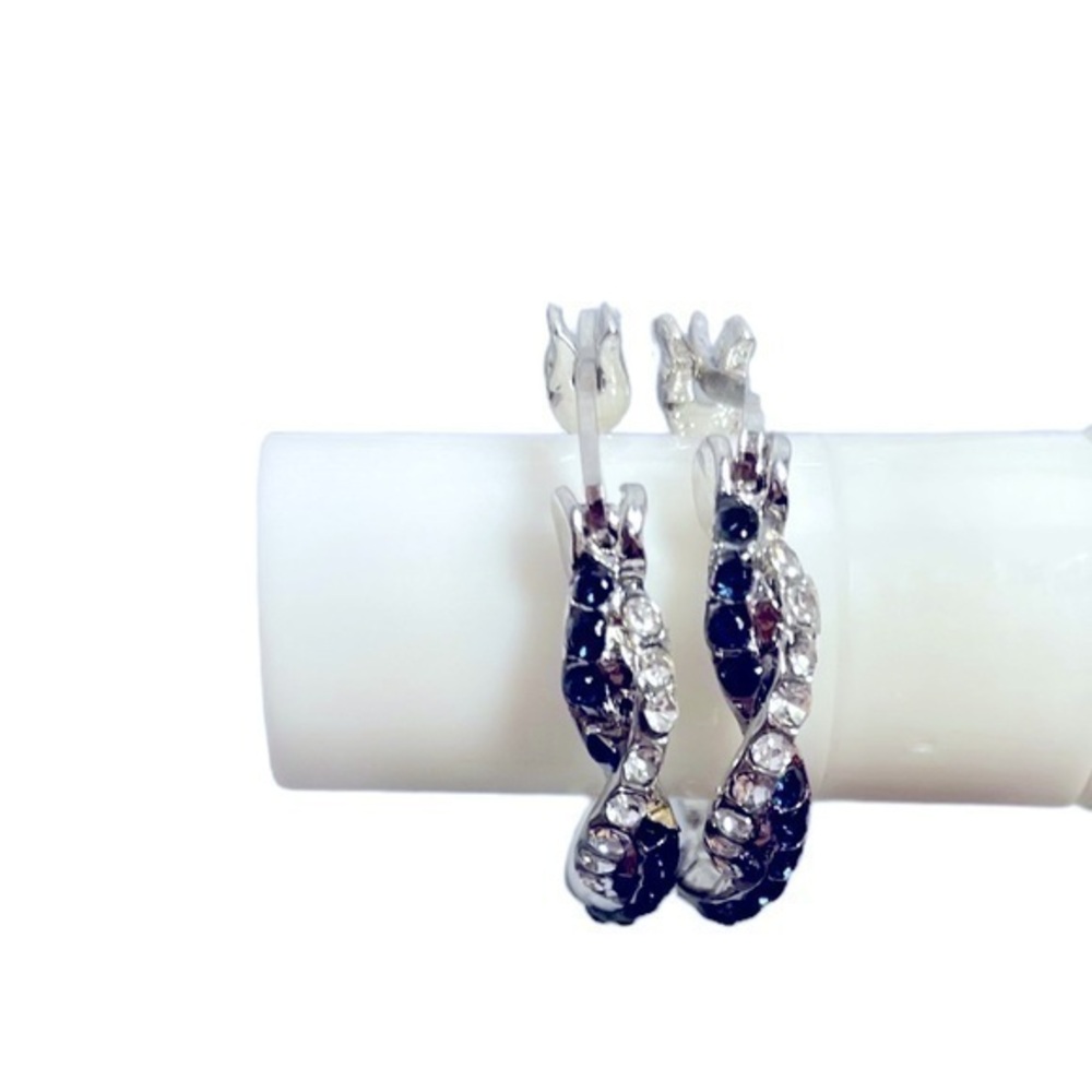 Cubic Zirconia Decor Hoop Earrings Two Tone Rhinestone Panel Ladies Earrings